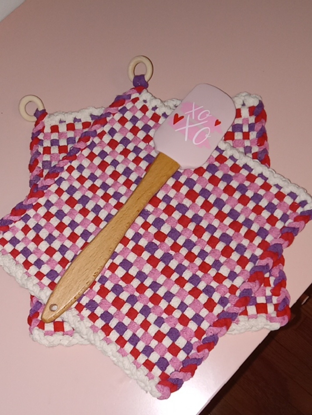 Handmade Potholder Set With Valentine Spatula
